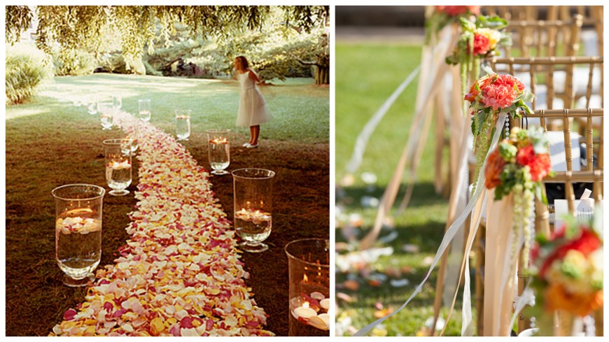 Petal aisle inspired by: Martha Stewart Weddings Ribbon aisle décor inspired by: Style Unveiled